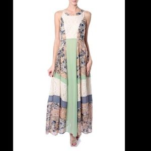 Modcloth RYU patchwork peasant Colorblock Lace maxi dress Sz S